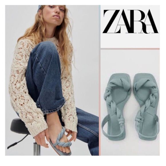 Zara Blue Braided/Twist Leather Slip On Sandals Size 7.5.  NWT New! Summer - Picture 1 of 9